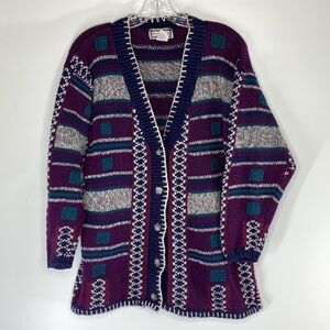 Gina Peters Purple Knit Button Front Cardigan Sweater 90s Medium